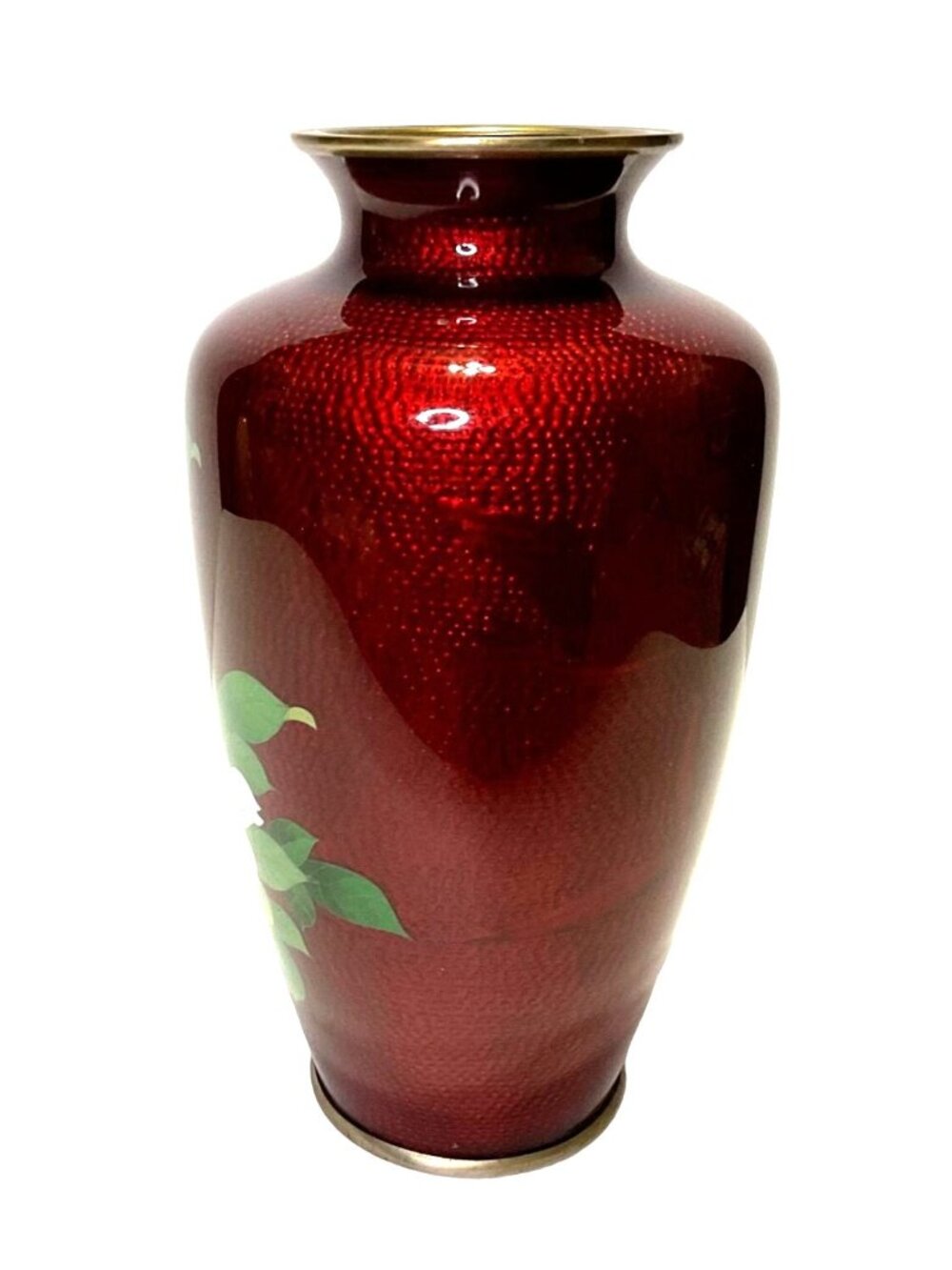 Vtg Signed Sato Red Pigeon Blood Japanese Cloisonne Silver Vase 7.25" Tall - Picture 5 of 8